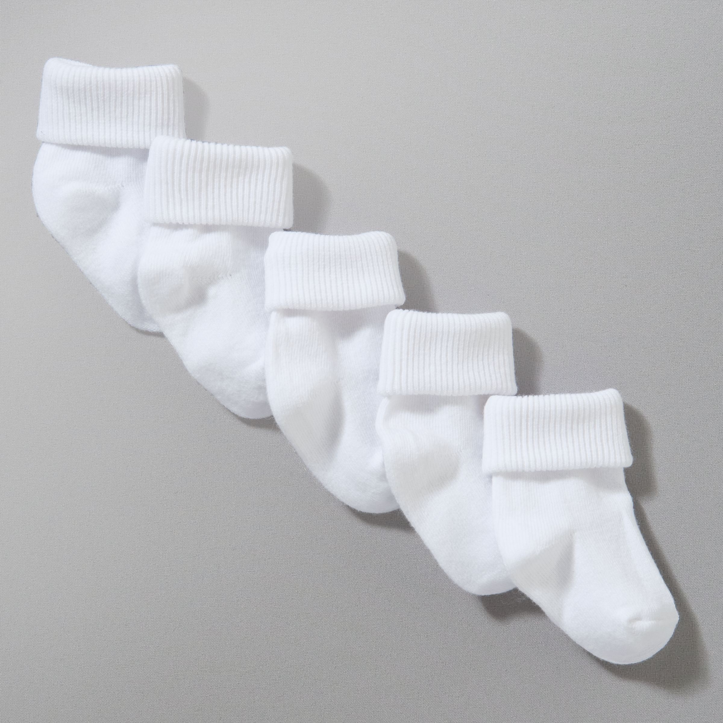 John Lewis Roll Top Socks, Pack of 5, White 43170