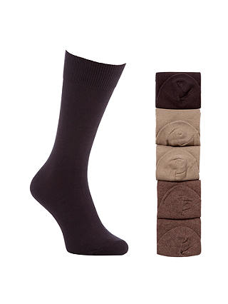 John Lewis & Partners Cotton Rich Socks, Pack of 5, Brown