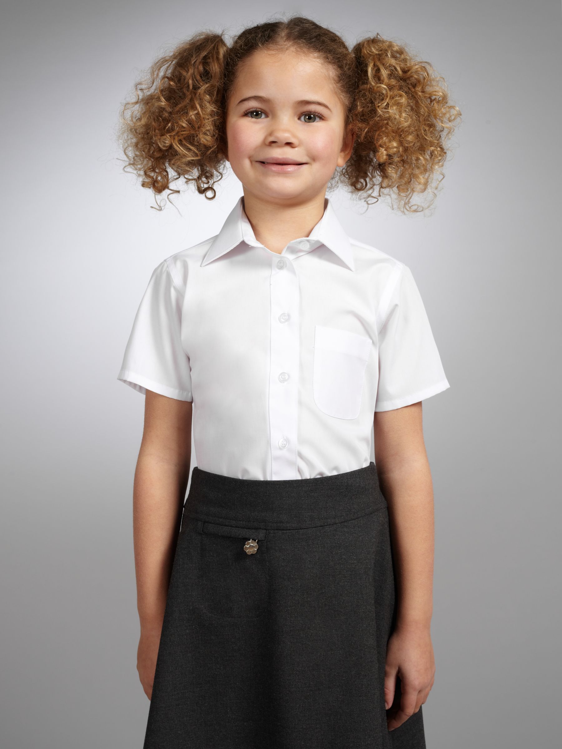 John Lewis & Partners Girls' Non-Iron Short Sleeve School Blouse, Pack of 2, White