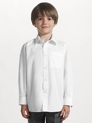 John Lewis & Partners Boys' Long Sleeve Non-Iron School Shirt, Pack of 2, White