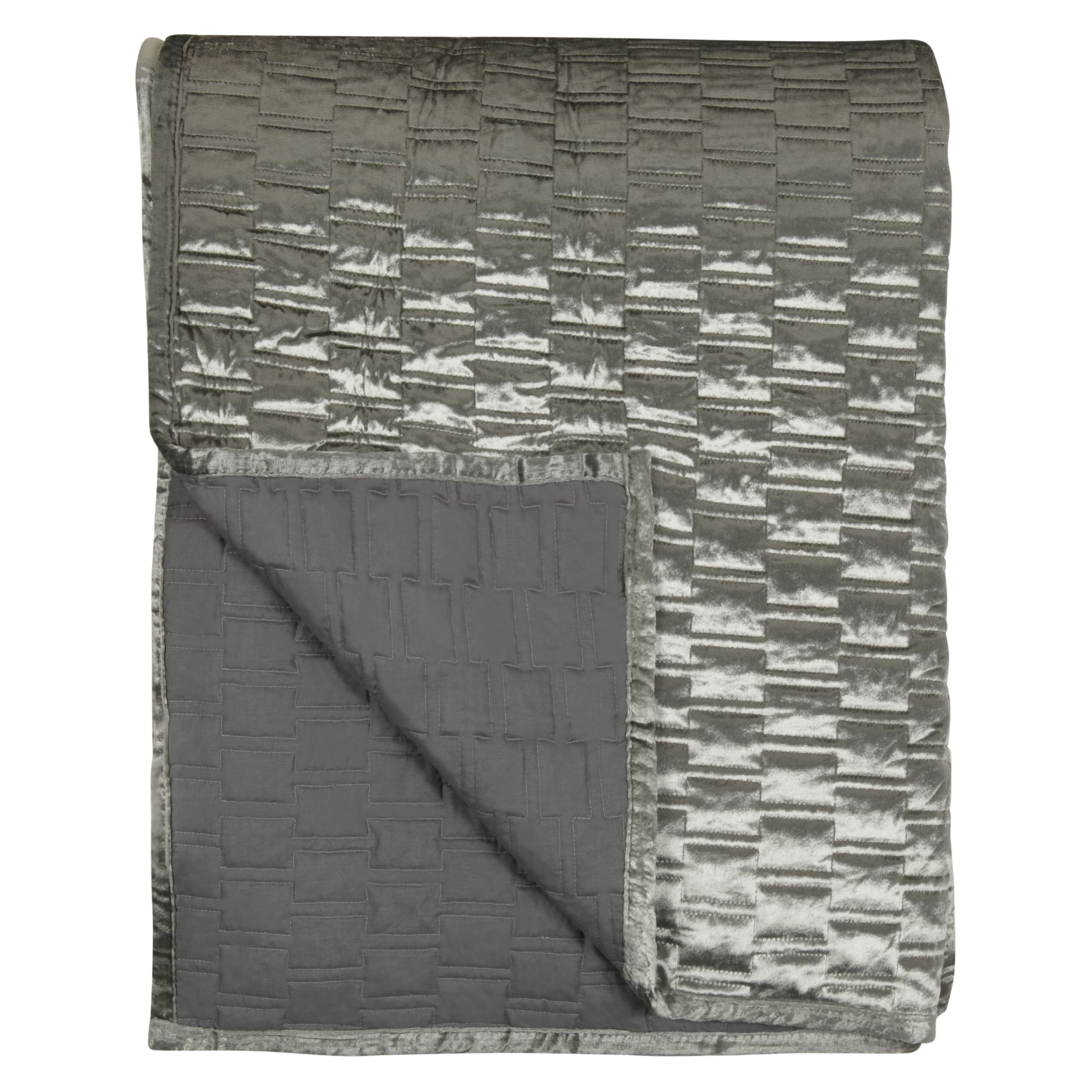 John Lewis Velvet Geometric Bedspread, Grey 120102