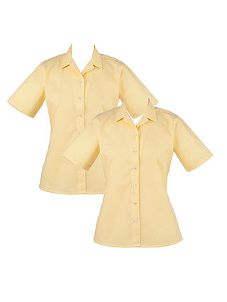 Girls' School Open Neck Short Sleeve Blouse, Pack of 2, Gold