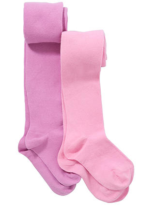 John Lewis & Partners Girls' Cotton Tights, Pack of 2, Pink/Lilac