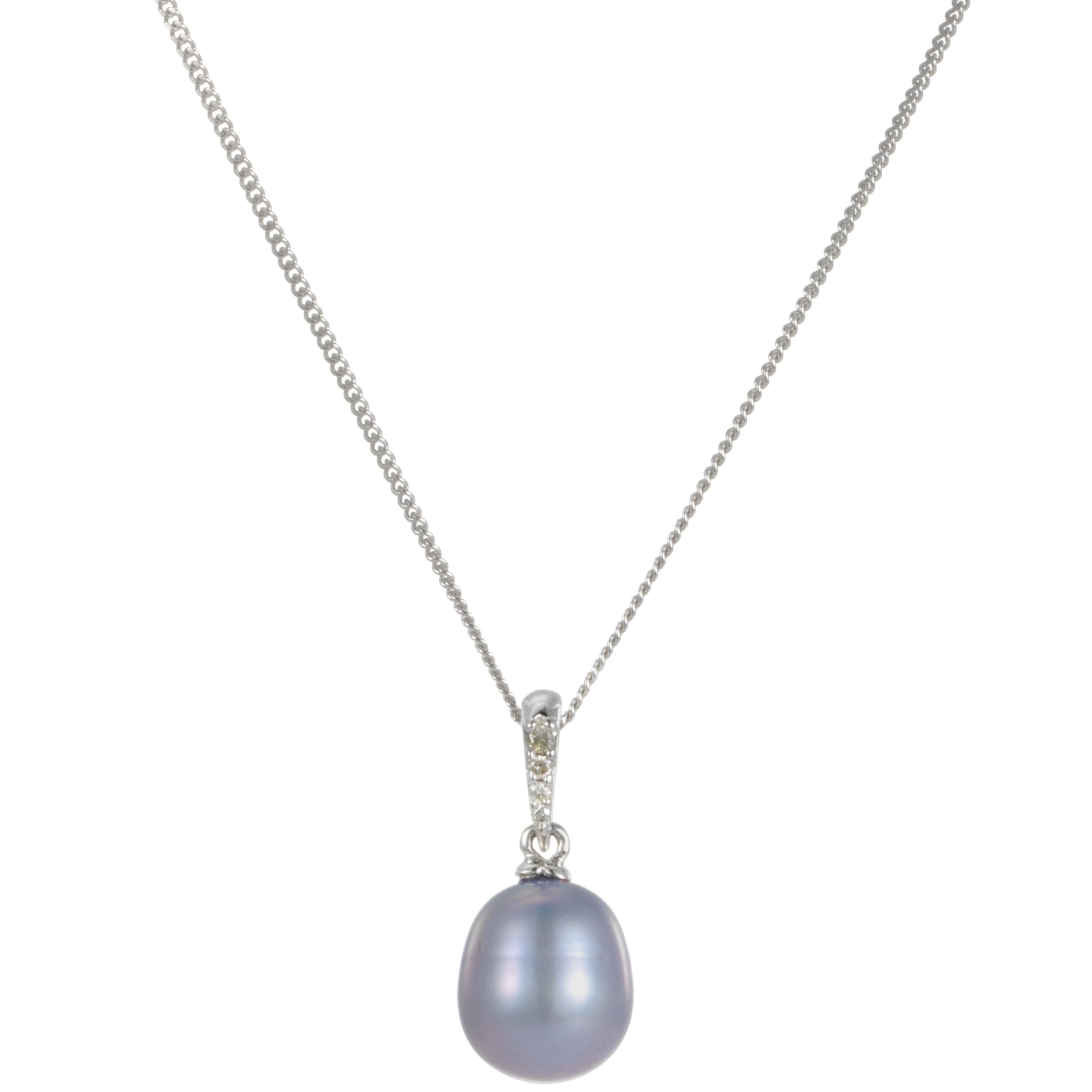 Davis 9ct White Gold Freshwater Pearl and Diamond Pendant Necklace ...