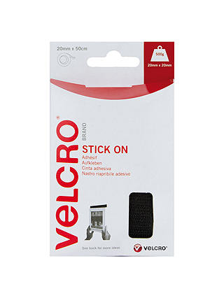 VELCRO® Brand Stick On Tape, Black, 20mm x 50cm