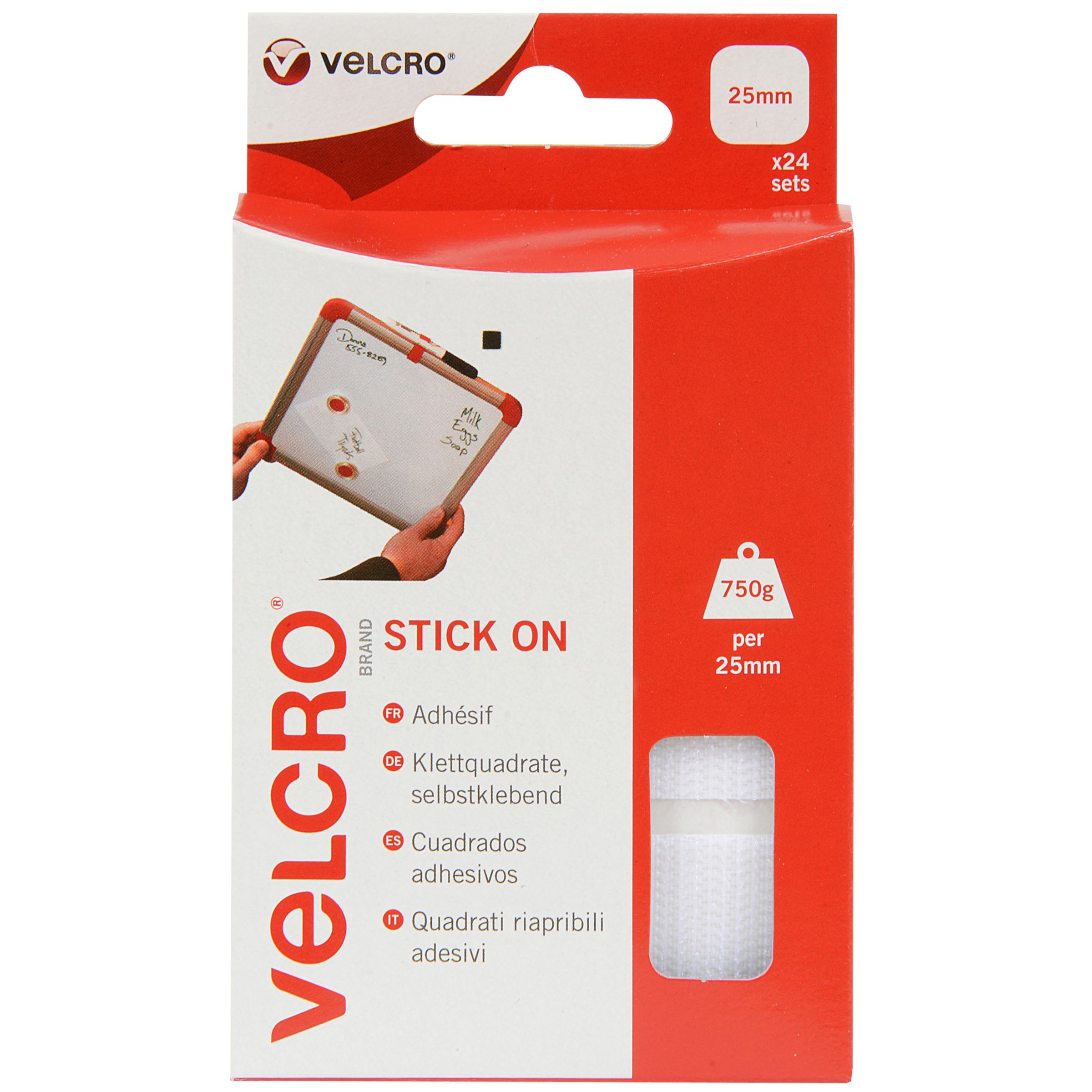 VELCRO® Brand White Stick On Squares, Pack of 24