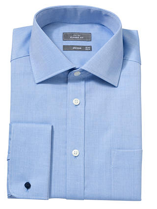 John Lewis & Partners Non Iron Rib Twill Double Cuff XS Sleeve Classic Fit Shirt, Blue