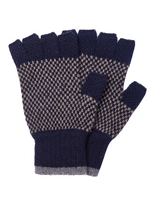 Barbour Brodie Check Lambswool Fingerless Gloves, Navy