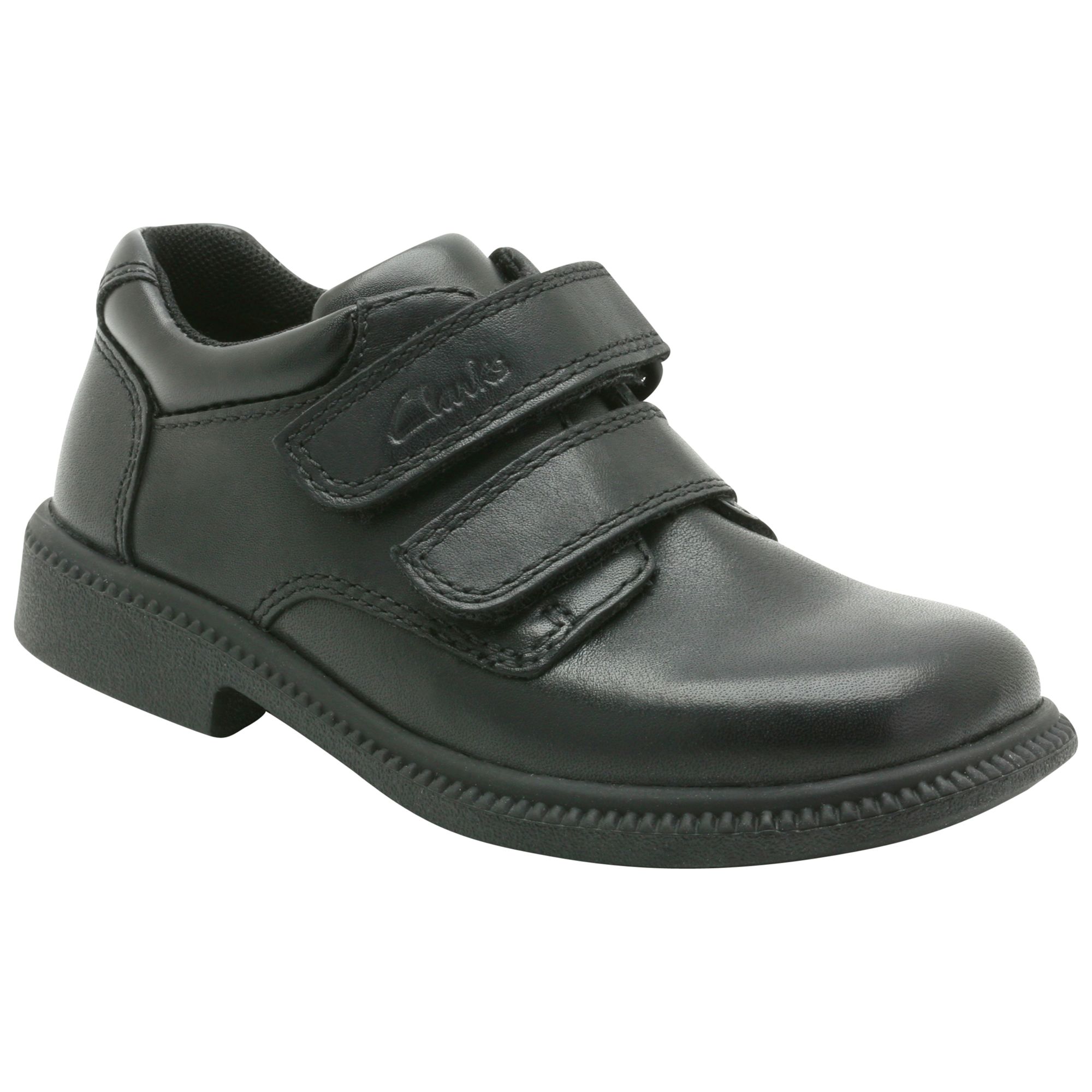 Clarks Deaton Leather Shoes, Black, 8F Jnr