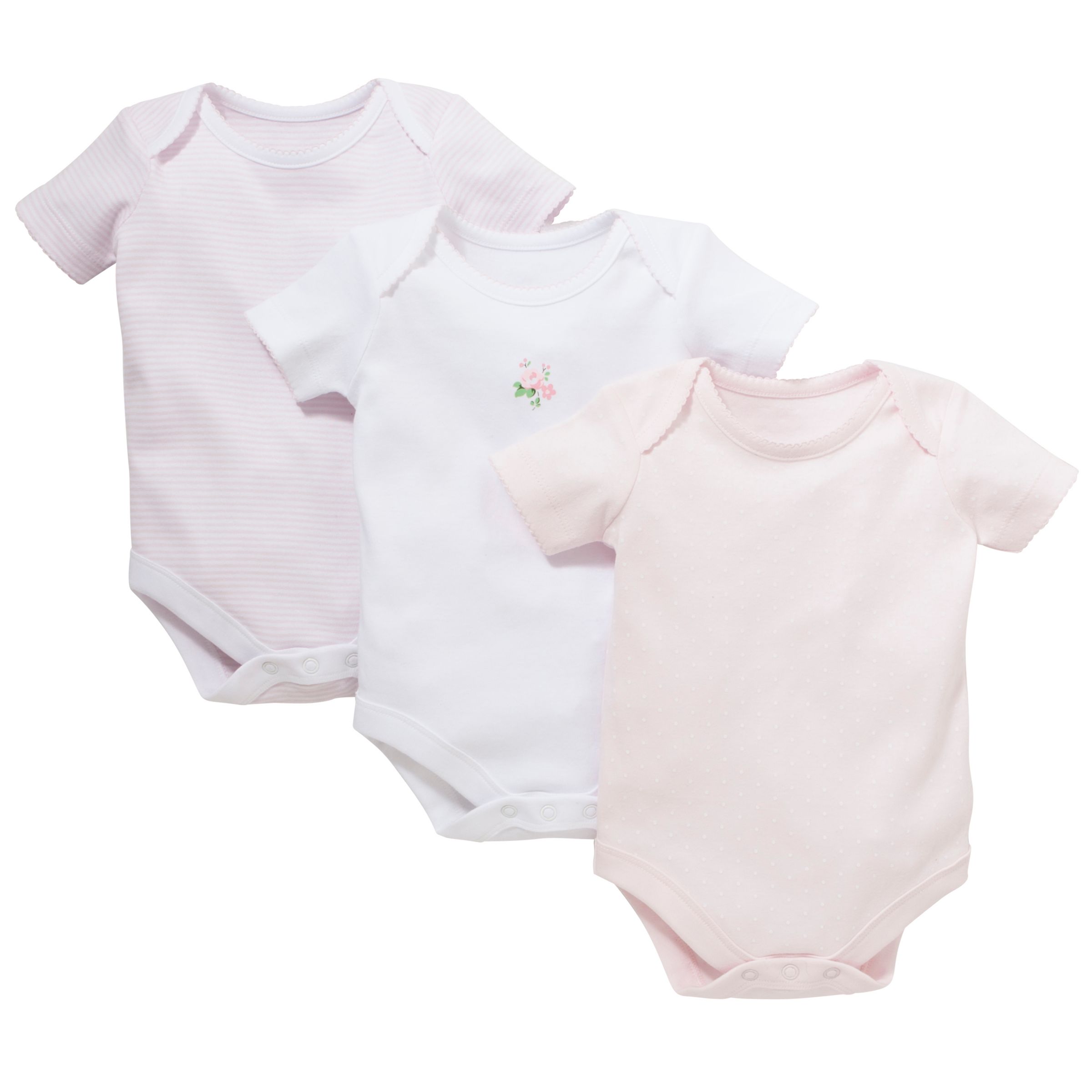 John Lewis & Partners Baby Flower Bodysuits, Pack of 3, Pink