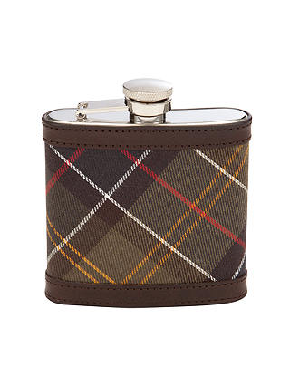 Barbour Stainless Steel Tartan Cover Hip Flask, Brown