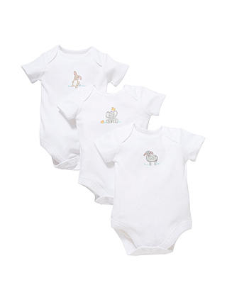 John Lewis & Partners Baby Animal Bodysuits, Pack of 3, White