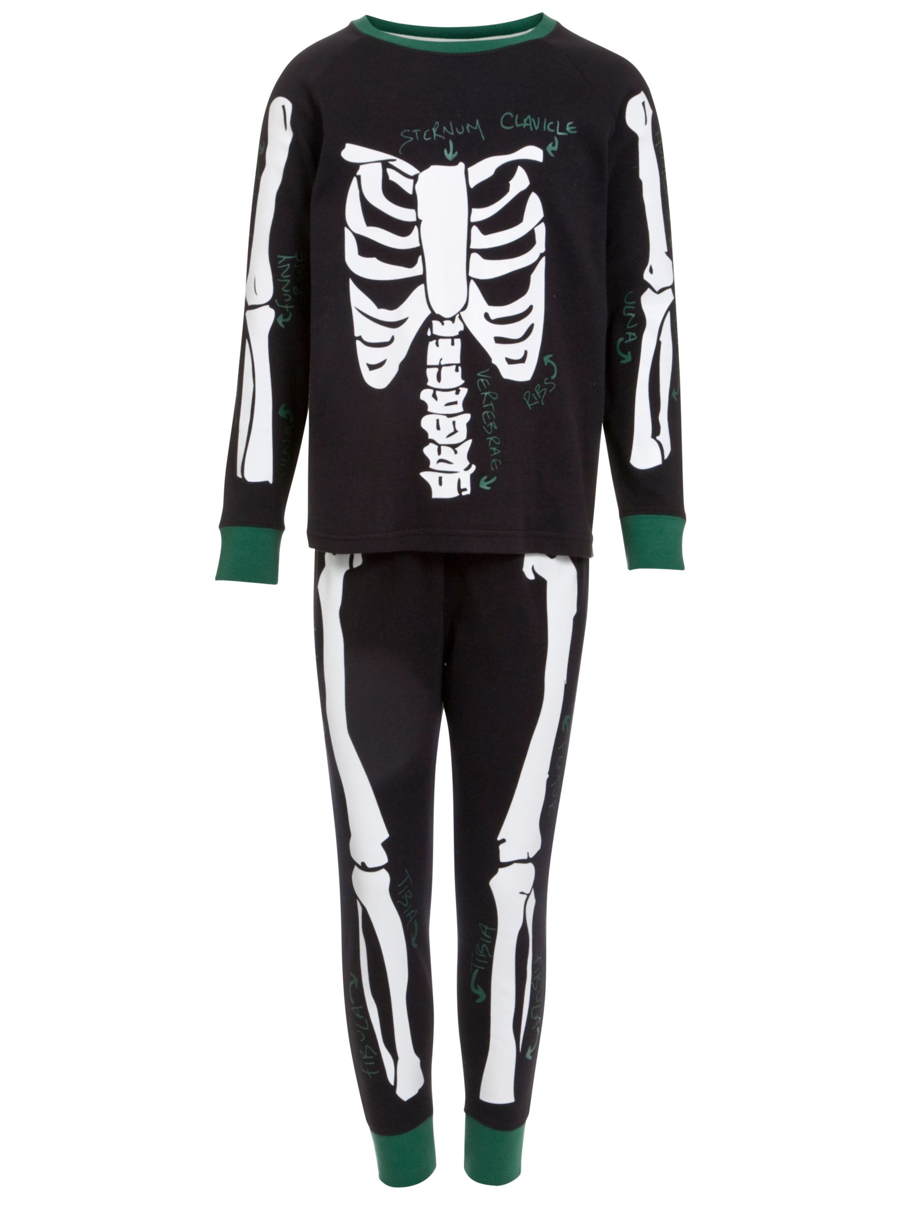 John Lewis Boy Skeleton Glow In The Dark Pyjamas, Black