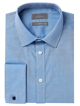 John Lewis & Partners Non Iron Rib Twill Double Cuff Tailored Fit Shirt, Blue