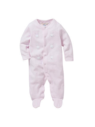 John Lewis & Partners Baby Bunny Velour Sleepsuit, Pink