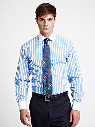 Thomas Pink Gladwin Striped Double Cuff Shirt, White/Blue