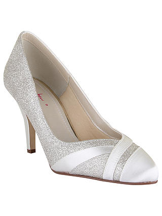 Rainbow Club Mila Extra Wide Fit Glitter Satin Strip Court Shoes, Ivory