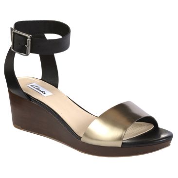 Buy Clarks Ornate Jewel Wedge Sandals, Black  Metallic Online at ...