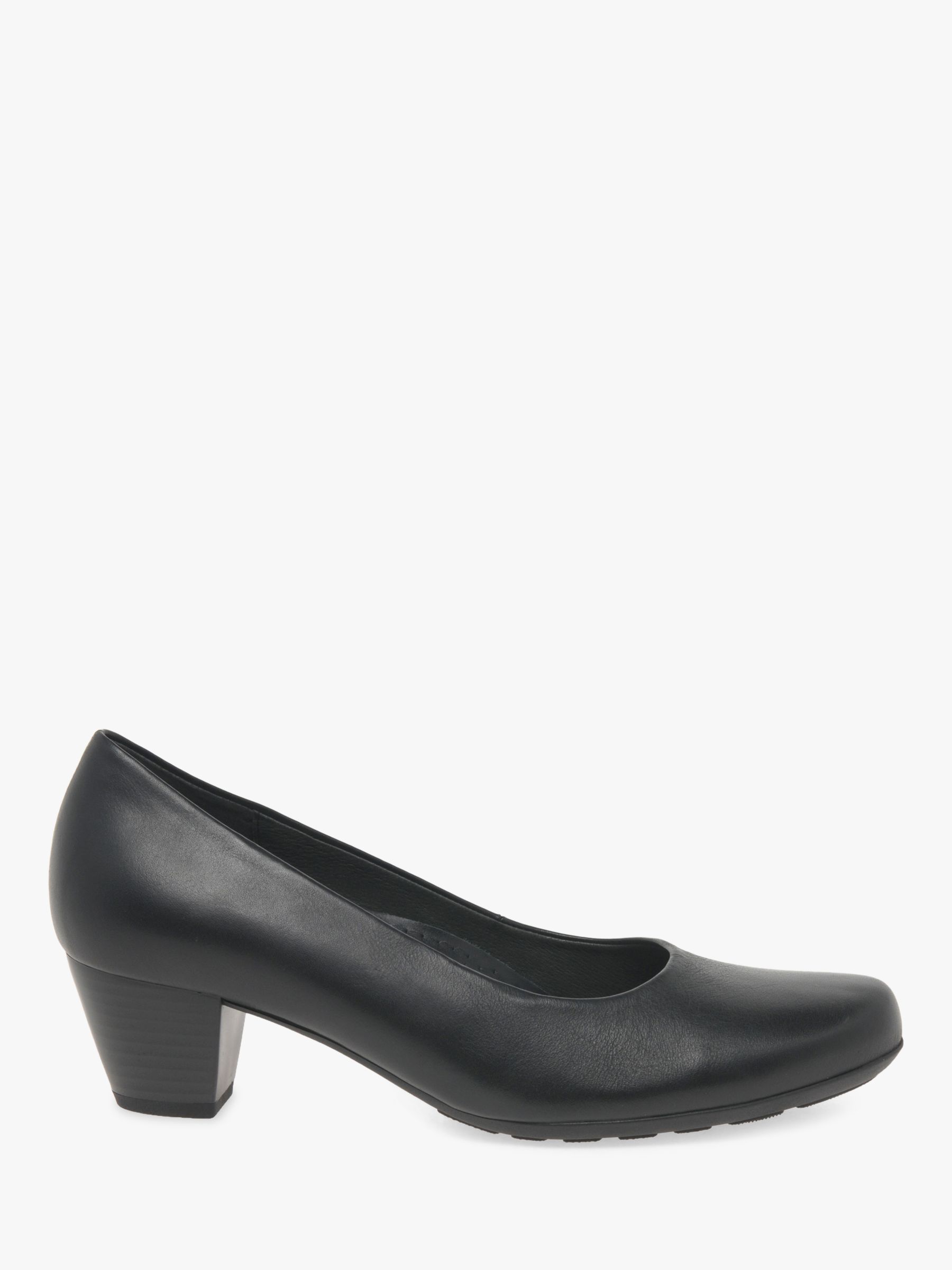 Gabor Wide Fit Leather Court Shoes, Black at Lewis Partners