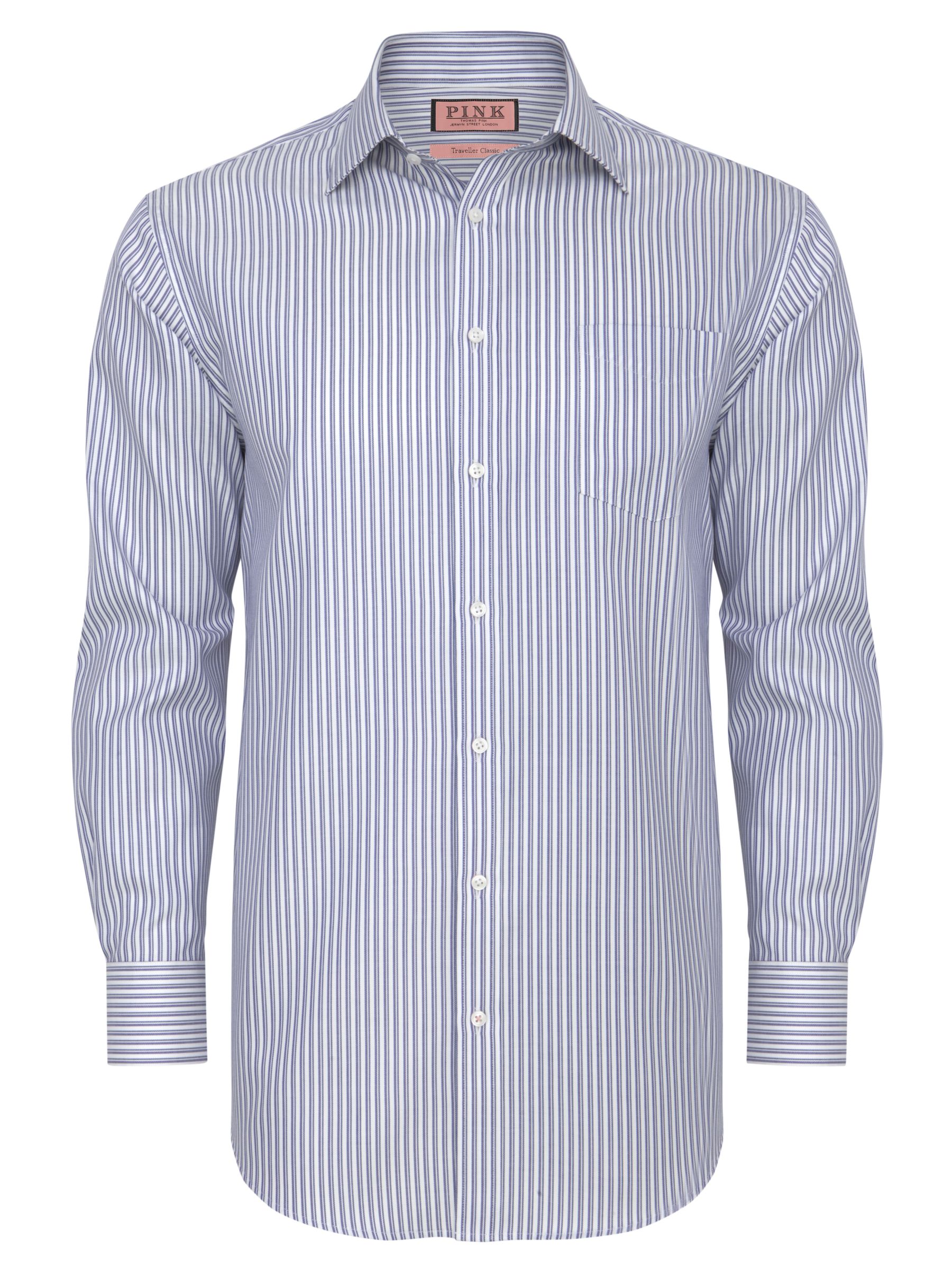 Thomas Pink Lammers 2-Fold Cotton Stripe Shirt, Purple/White, 16.5