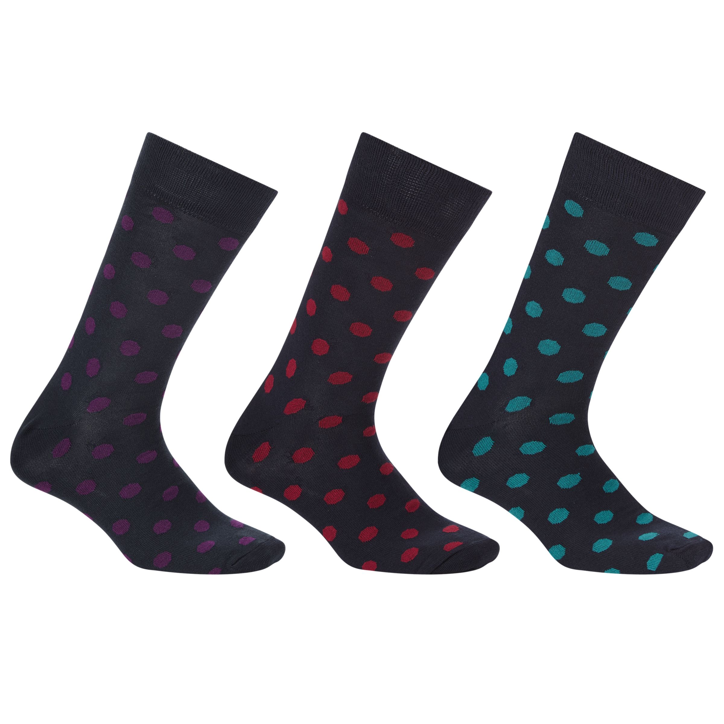 John Lewis & Partners Bold Spot Socks, Pack of 3, Blue/Red/Purple