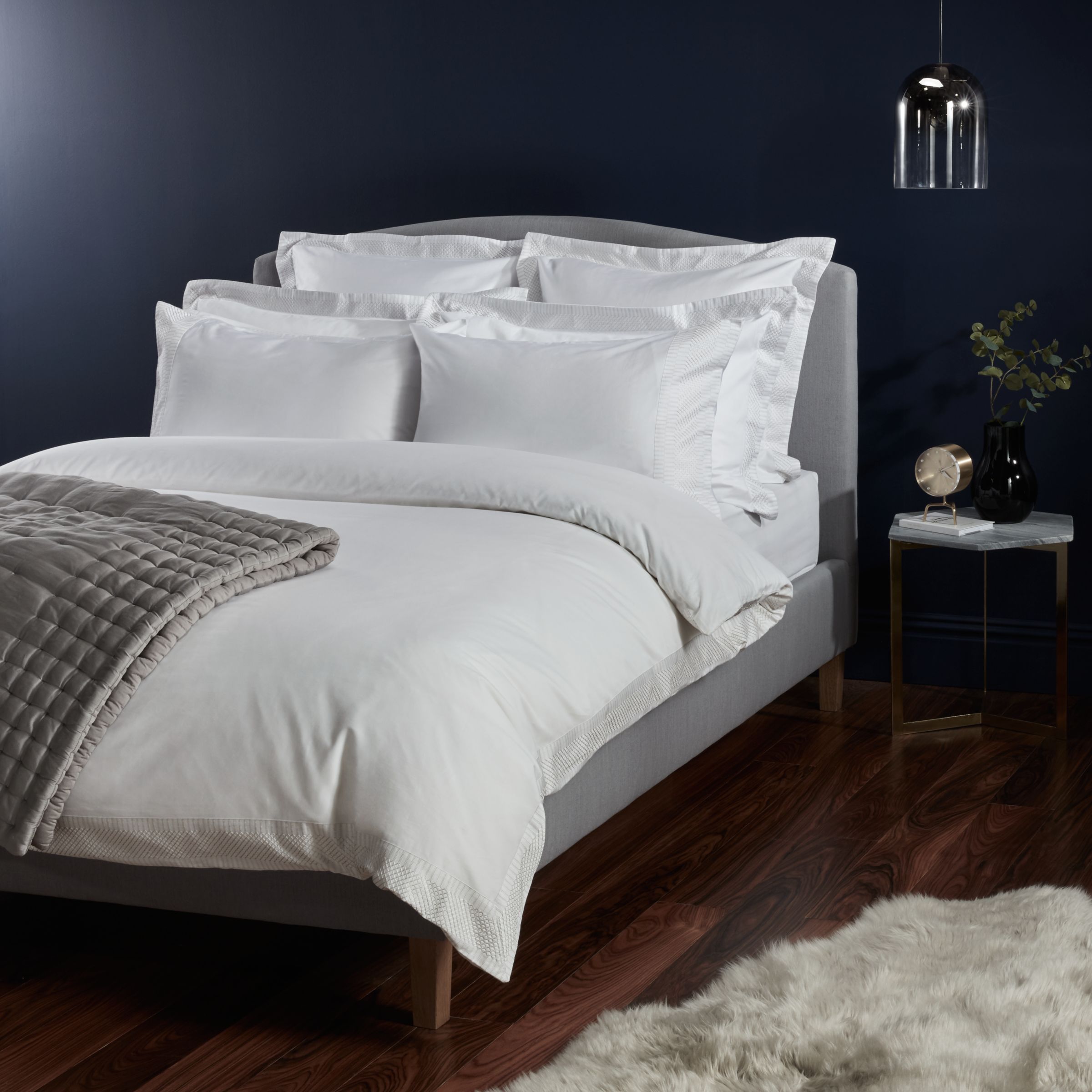 John Lewis & Partners Soft and Silky Treviso Cotton Duvet Covers and Pillowcases, White/Grey
