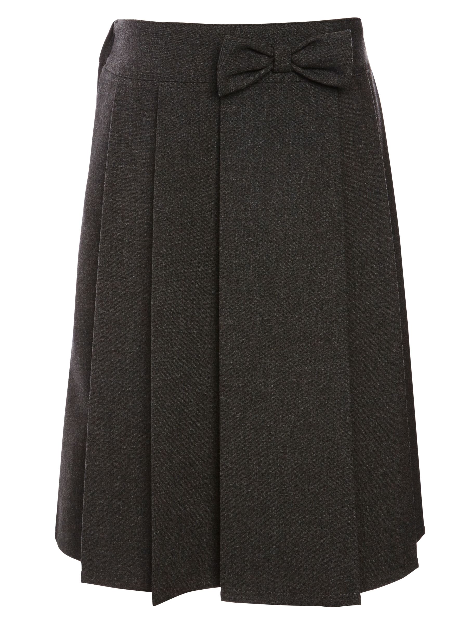 John Lewis & Partners Girls' Adjustable Waist Pleated School Skirt With Bow, Grey