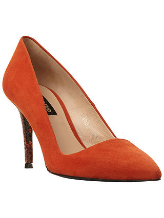 Dune Black Azra Toe Point Stiletto Court Shoes, Burnt Orange Suede
