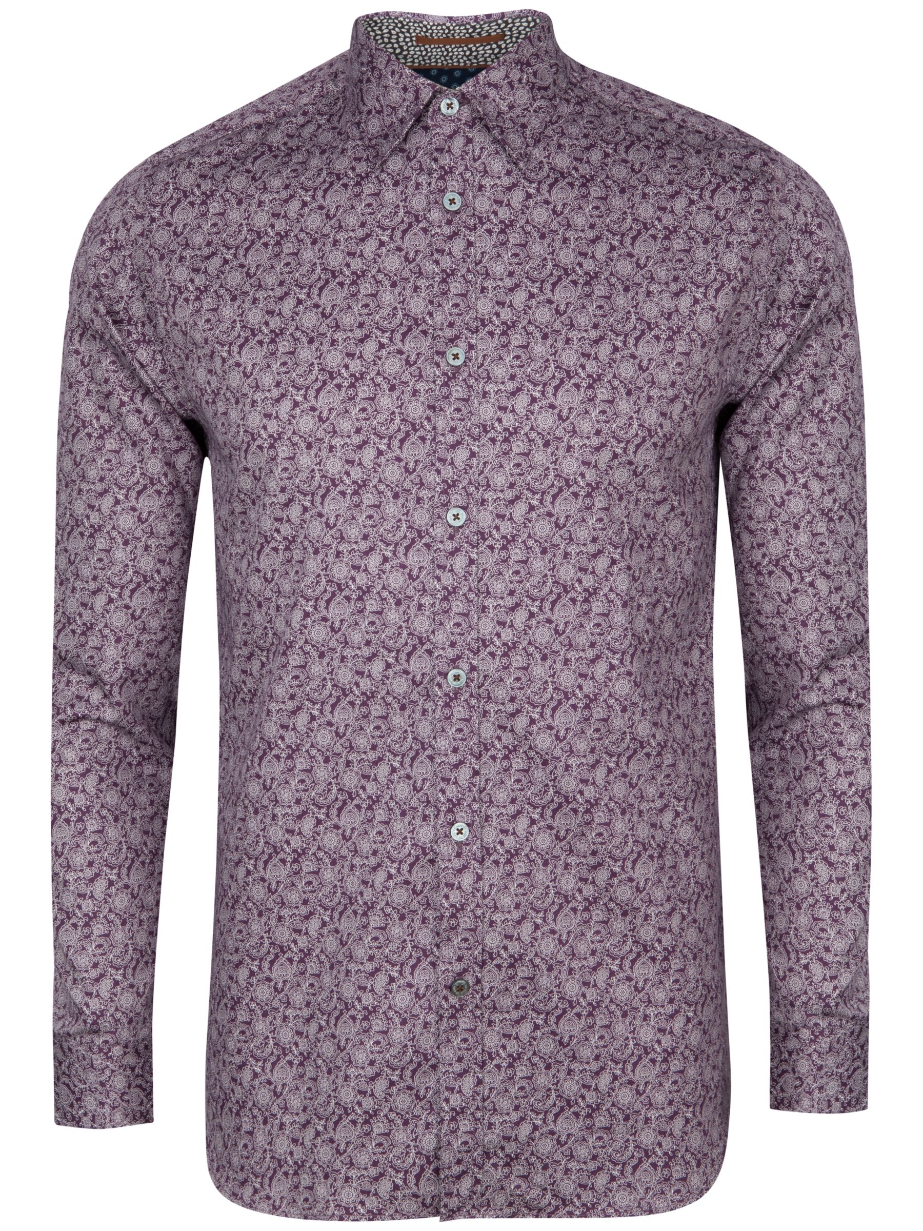 Ted Baker Florall Floral Print Long Sleeve Shirt, Purple, 3