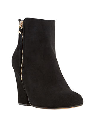 Dune Orla Block Heeled Ankle Boots, Black Suede