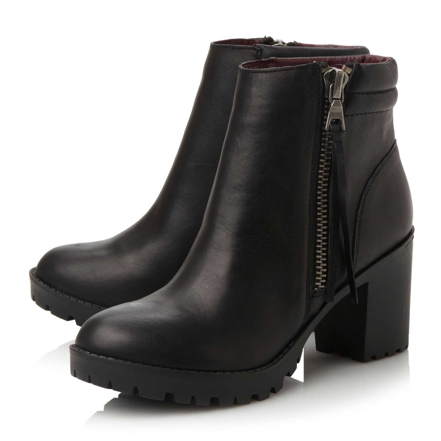 Buy Steve Madden Norway Cleated Sole Ankle Boots, Black Leather Online ...