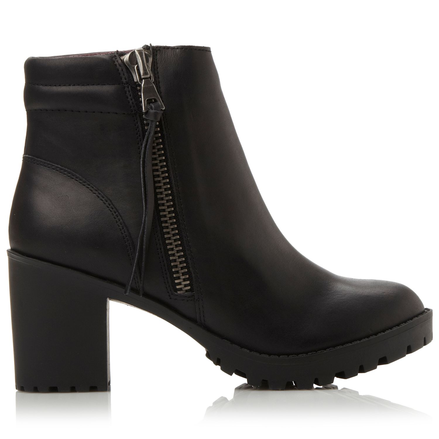Buy Steve Madden Norway Cleated Sole Ankle Boots, Black Leather Online ...
