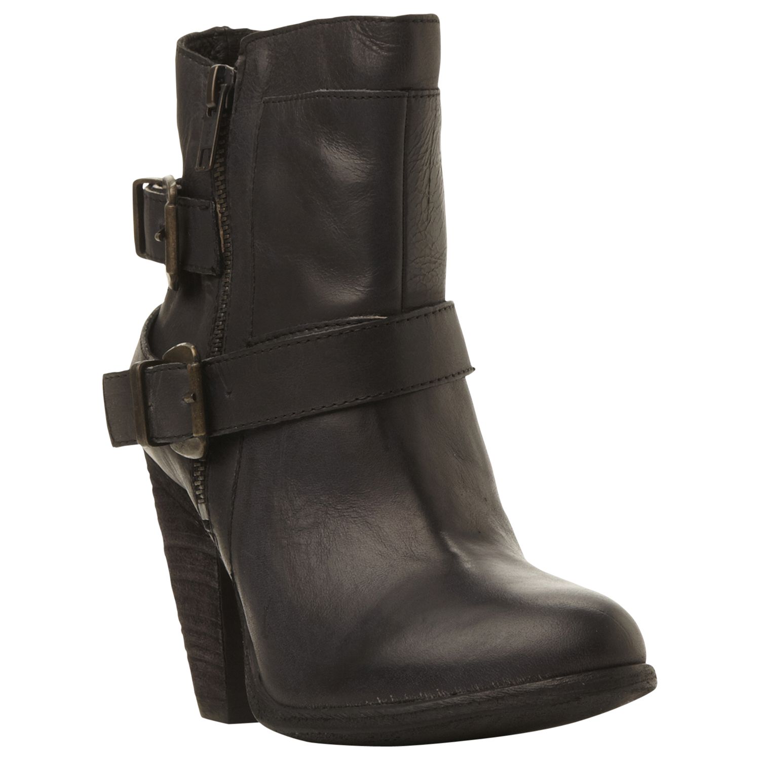 Steve Madden Nother Western Style Buckled Ankle Boot , Black Leather