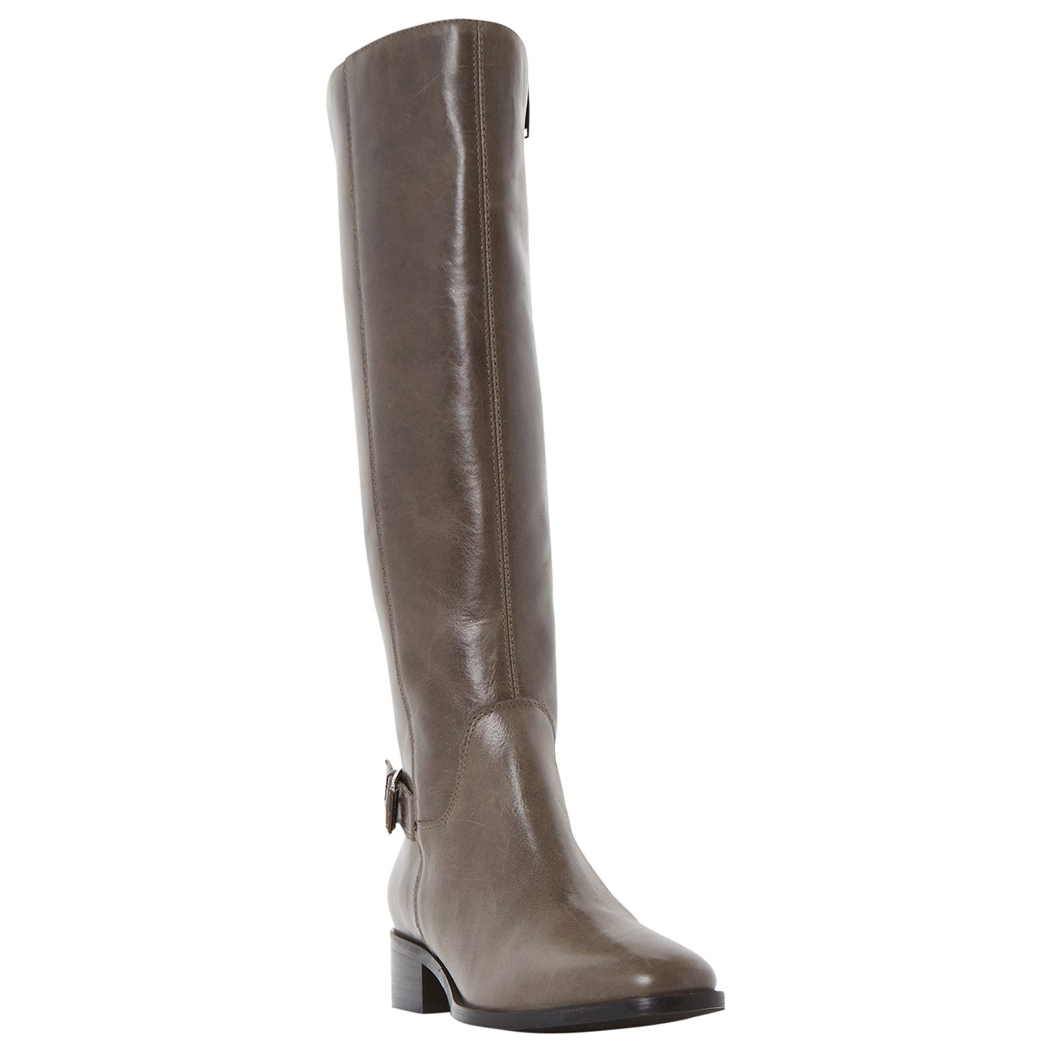 Dune Vinny Side Zip Buckle Detail Riding Boot, Grey Leather