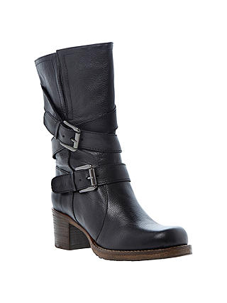 Dune Rocking Buckle Detail Leather Calf Boot, Black