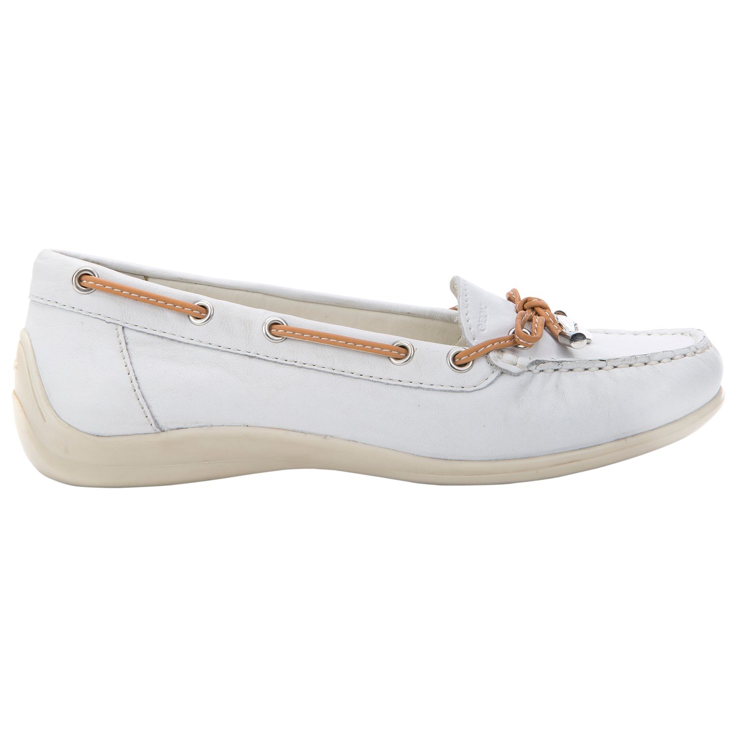 Geox Yuki Flat Loafers, White Leather, 5