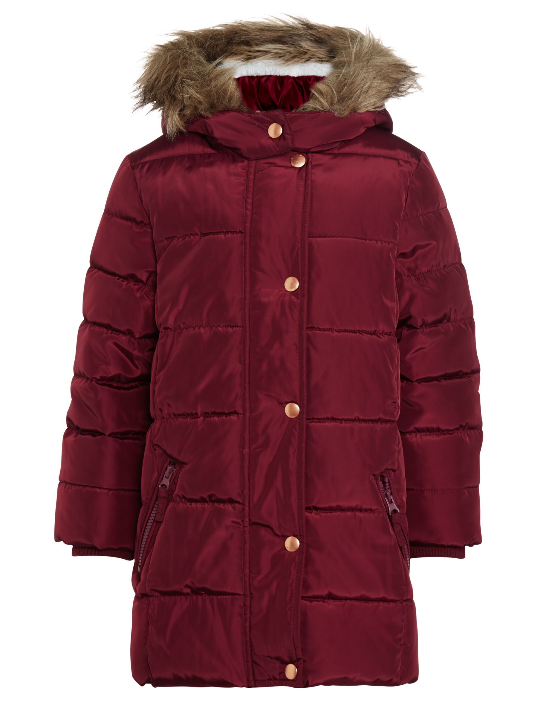 John Lewis Girls' Long Padded Coat, Berry