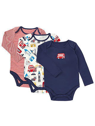 John Lewis & Partners Baby London Theme Bodysuit, Pack of 3, Navy/Red