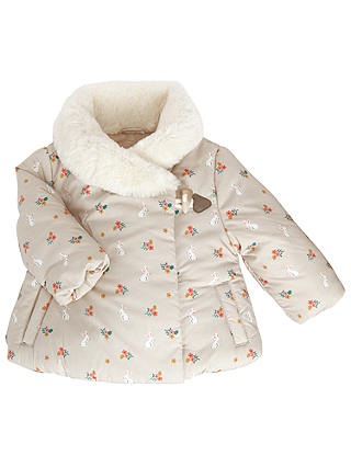 John Lewis & Partners Baby Bunny Faux Fur Collar Coat, Cream