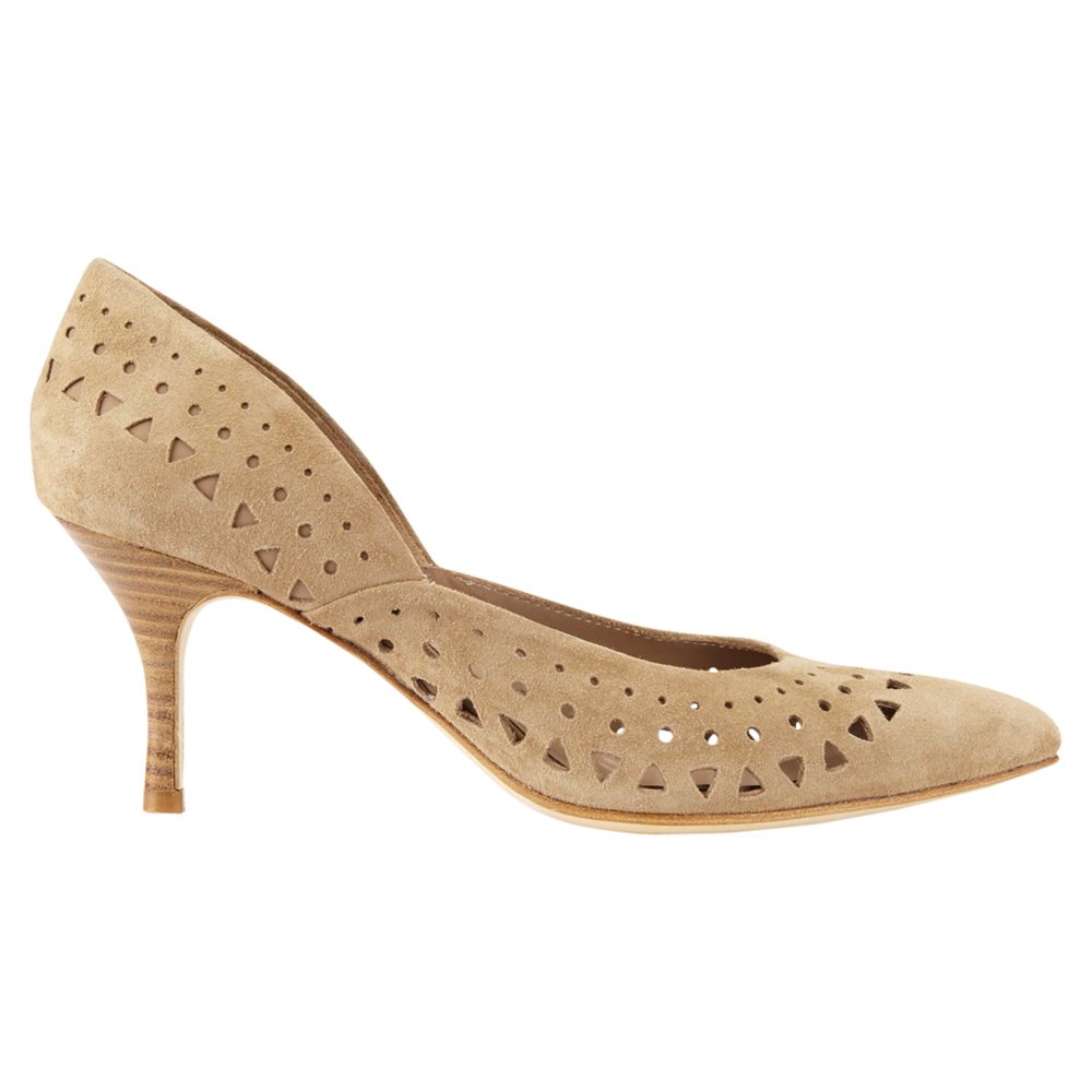 Jigsaw Amber Perforated Court Shoes, Taupe Suede, 7