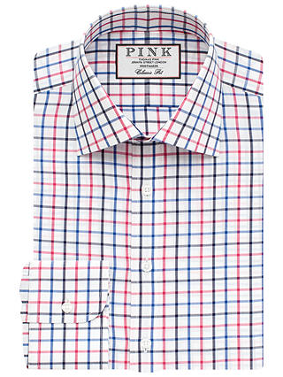 Thomas Pink Meyers Classic Fit XL Sleeve Check Shirt, Pink/White