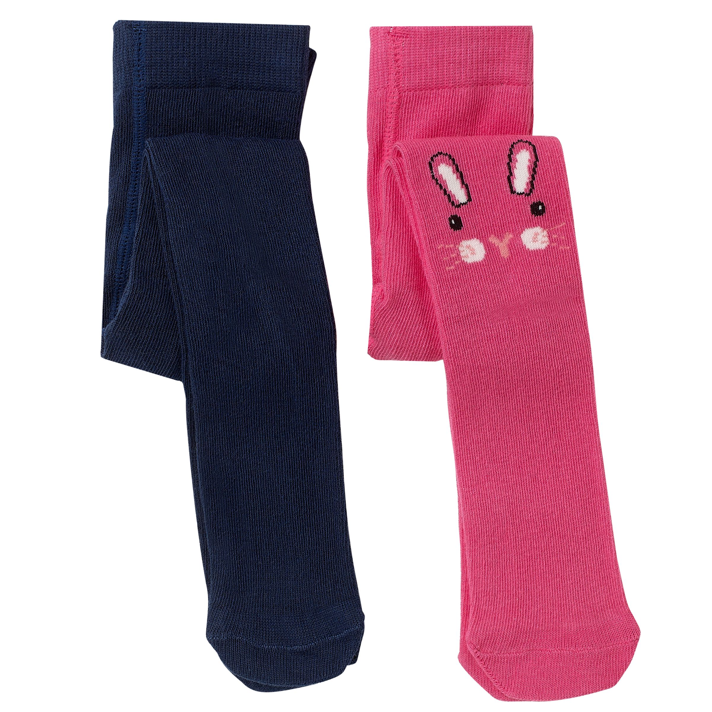 John Lewis & Partners Baby Bunny and Plain Tights, Pack of 2, Navy/Pink
