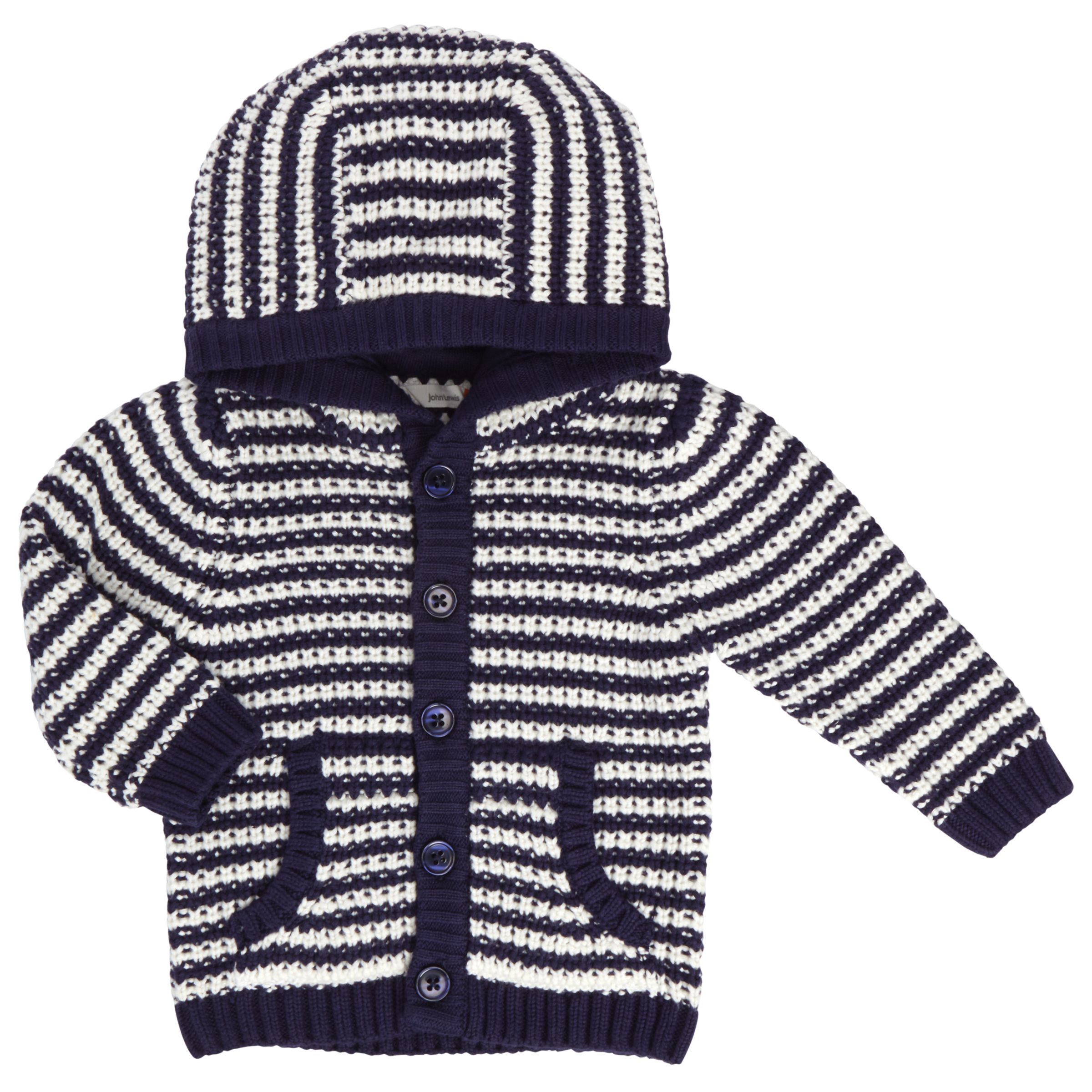 John Lewis & Partners Baby Striped Hooded Cardigan, Navy/White