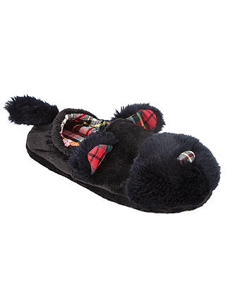 John Lewis & Partners Children's Scottie Dog Slippers, Black/Tartan