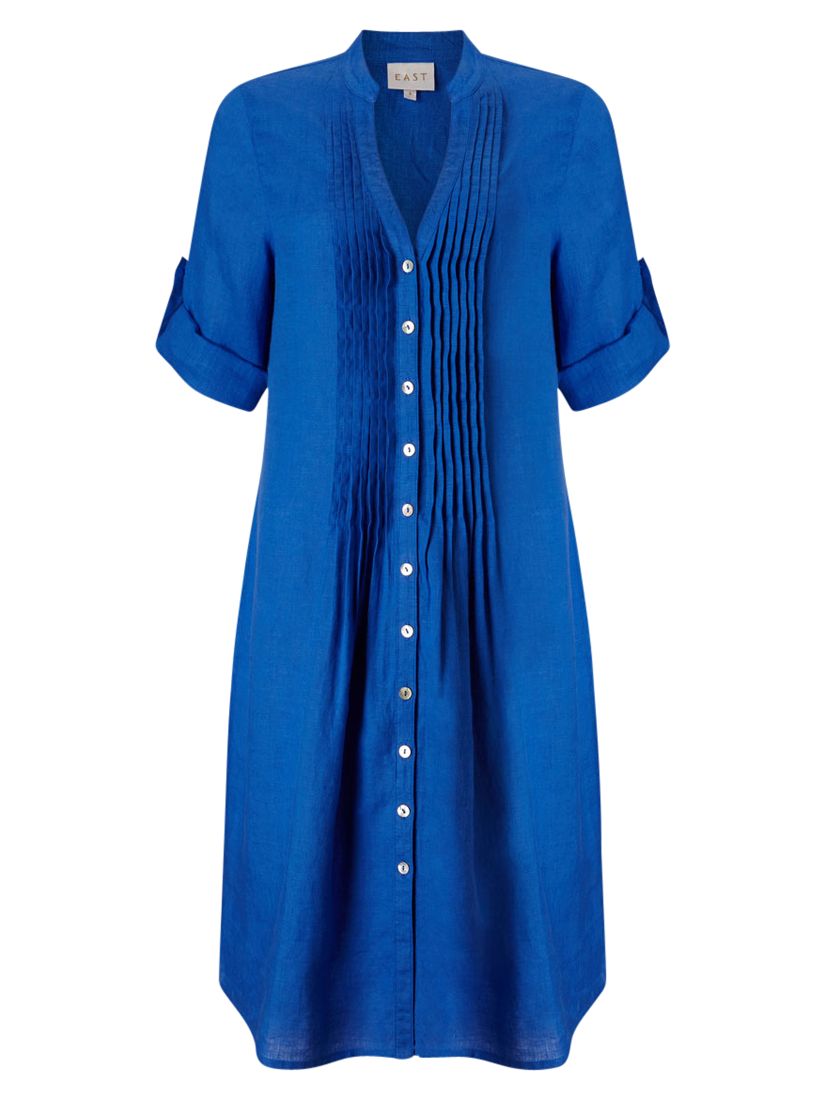 East Pintuck Linen Dress, Cobalt