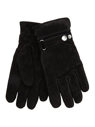 John Lewis & Partners Adjustable Strap Suede Gloves, Black