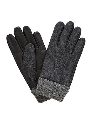John Lewis & Partners Wool Leather Gloves, Black