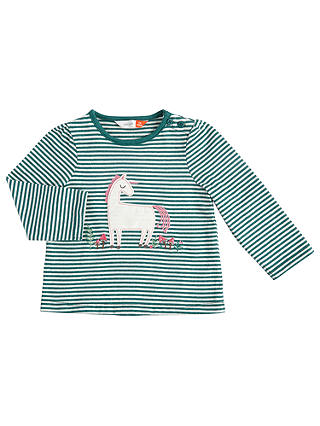 John Lewis & Partners Baby Appliqué Unicorn Stripe T-Shirt, Green