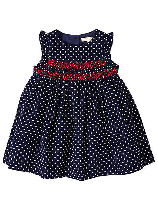 John Lewis & Partners Baby Spotted Cord Dress, Navy