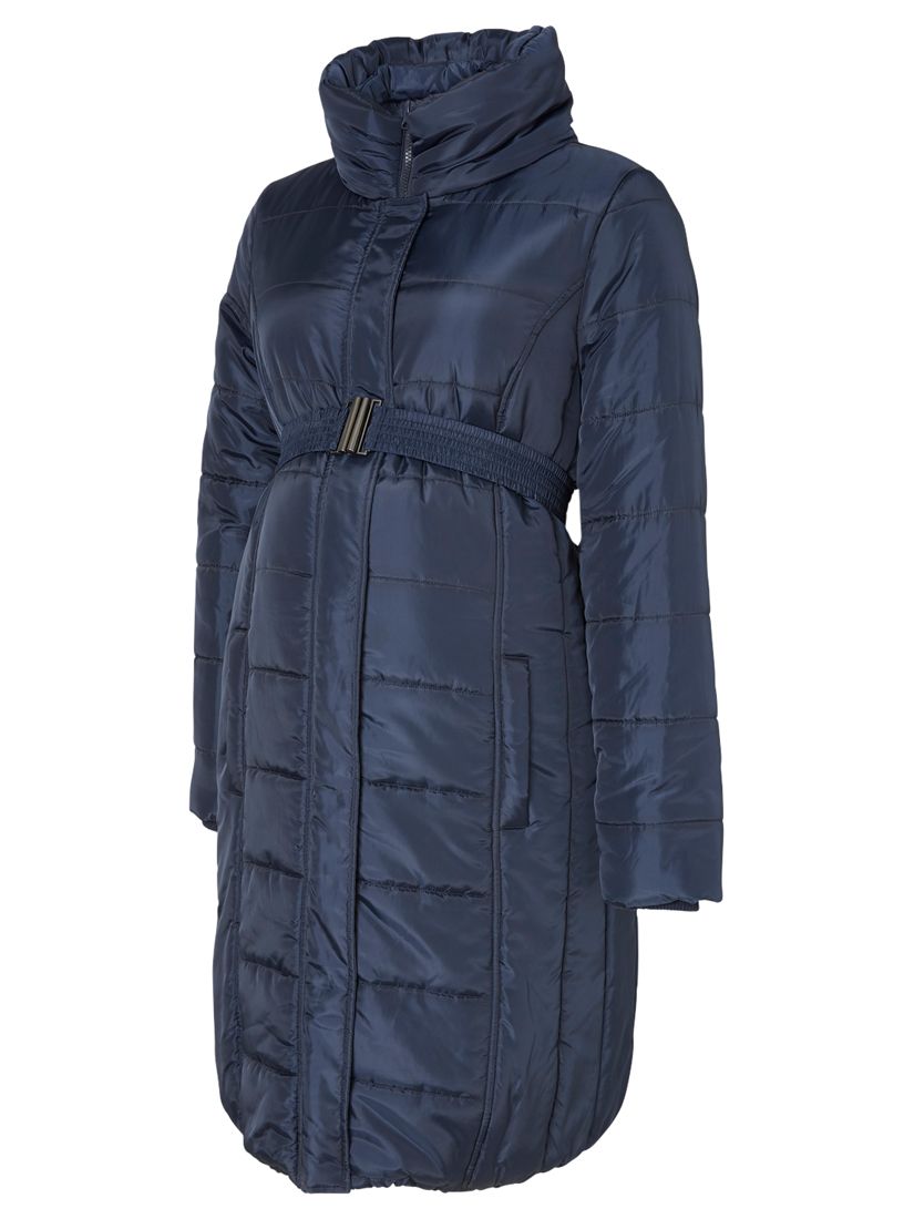 Mamalicious Long Quilted Padded Maternity Coat, Navy